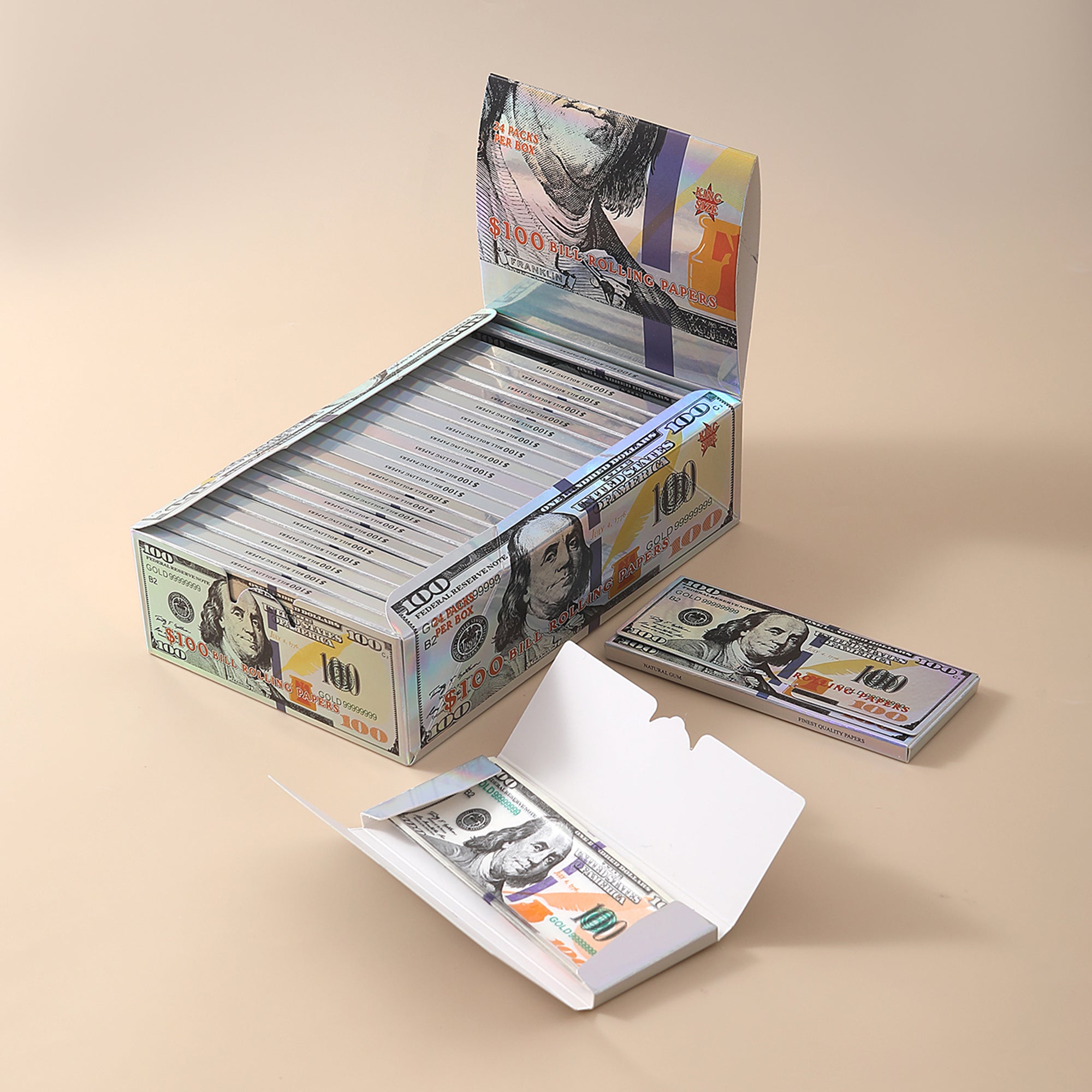 24 Leaves/Booklet 24 Booklets/Case Laser US Dollars Rolling Papers Without Filter Tips