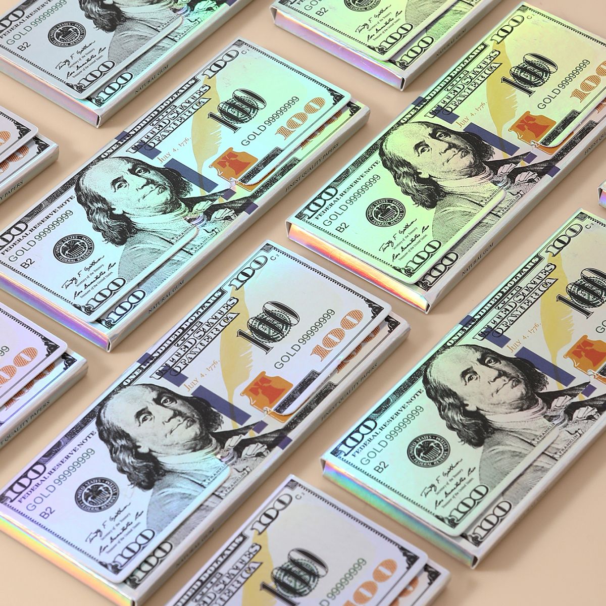 24 Leaves/Booklet 24 Booklets/Case Laser US Dollars Rolling Papers Without Filter Tips