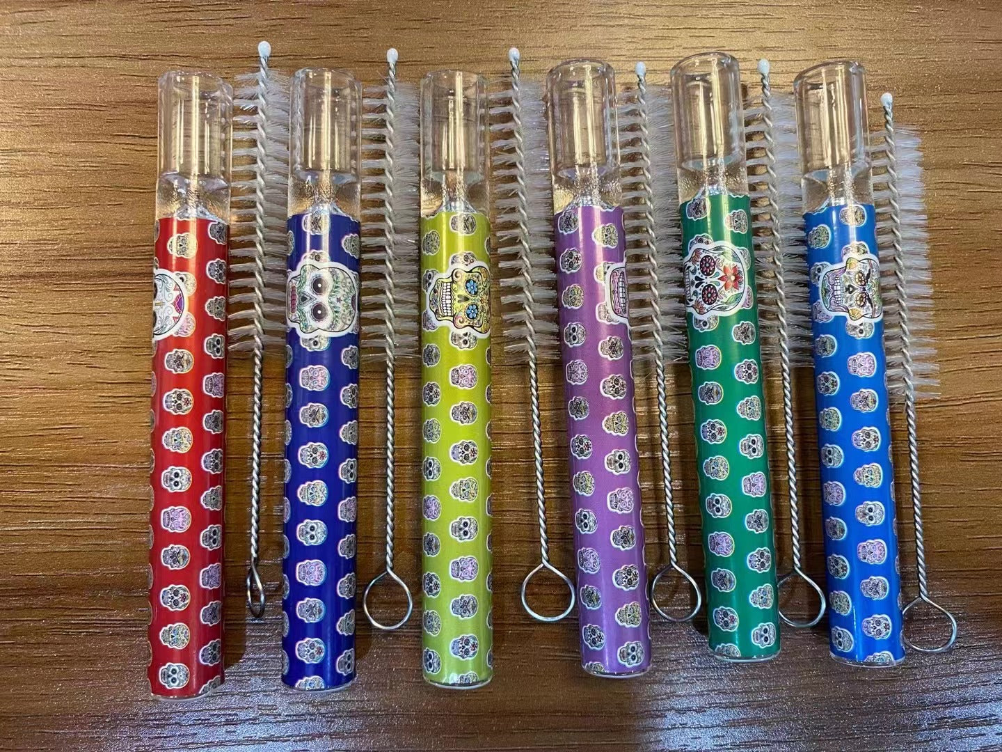 Chillum with Brush Skull Sticker