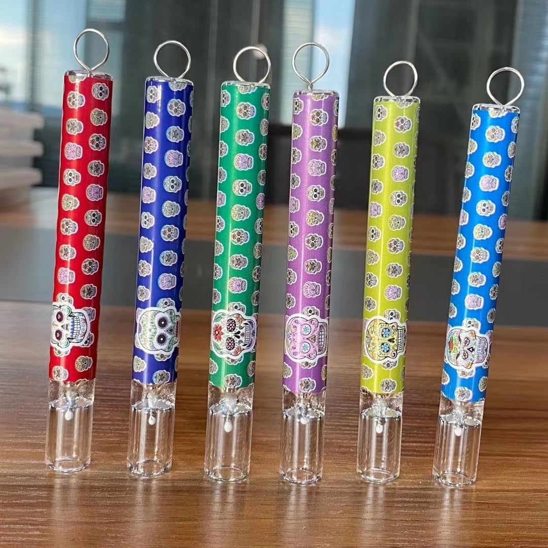 Chillum with Brush Skull Sticker