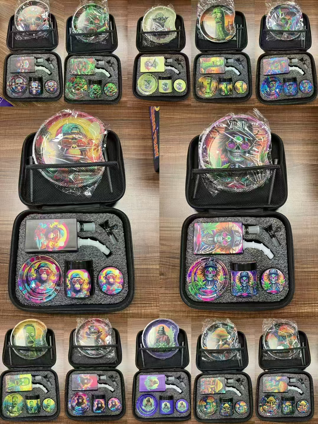 C Shape Tray Glass Juice Bong Smoking Set 6 in 1 Smoking Accessories Set