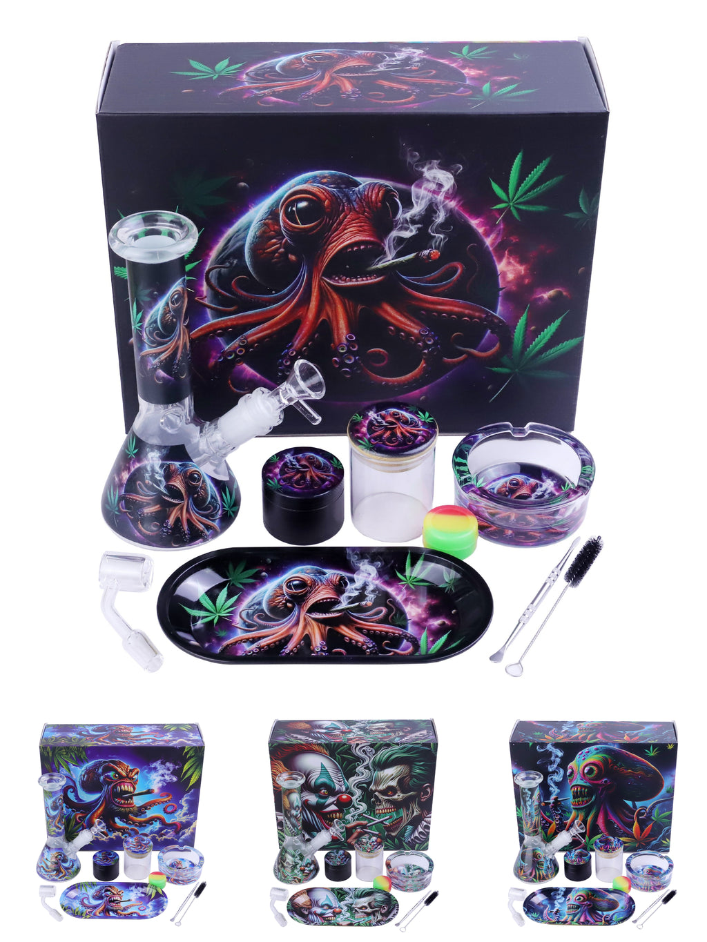 11pcs Wholesale Smoking Kit Glass Bong Ashtray Metal Grinder Jar Rolling Tray 11 in 1 Smoking Set