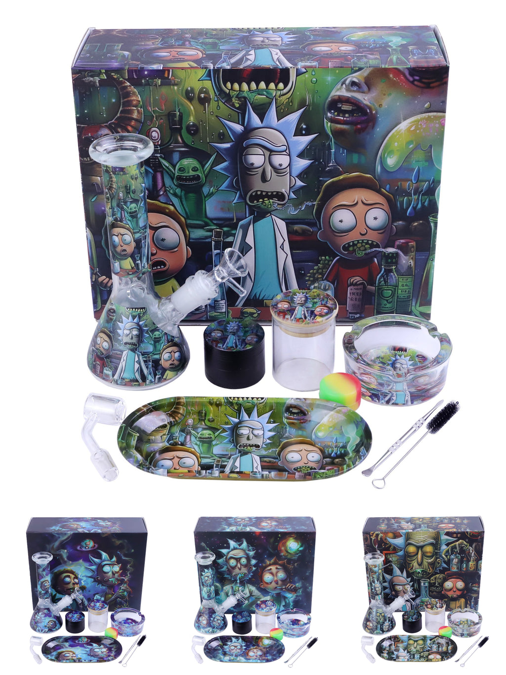 11pcs Wholesale Smoking Kit Glass Bong Ashtray Metal Grinder Jar Rolling Tray 11 in 1 Smoking Set