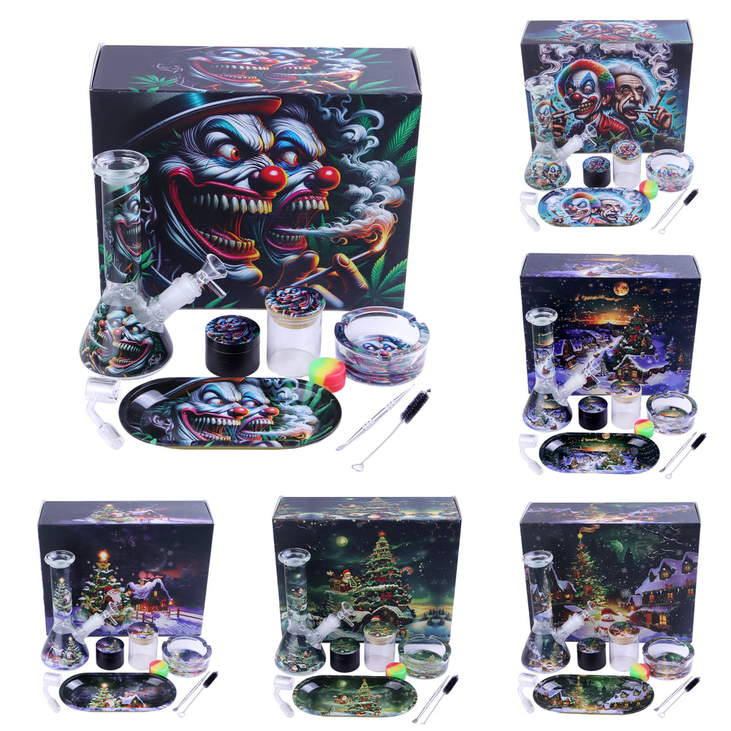 11pcs Wholesale Smoking Kit Glass Bong Ashtray Metal Grinder Jar Rolling Tray 11 in 1 Smoking Set