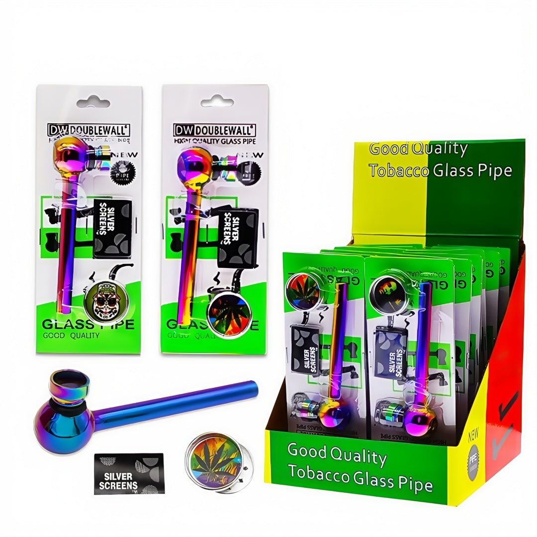 3 in 1 Smoking Glass Pipe with Plastic/Metal Grinder Screen